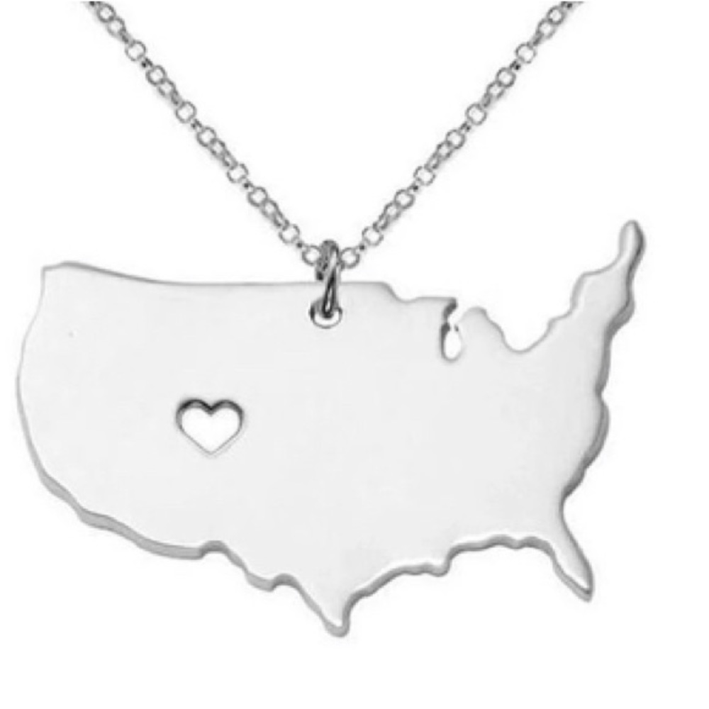 United States W/ Heart ❤️ Necklace - With 21 Inch Chain
